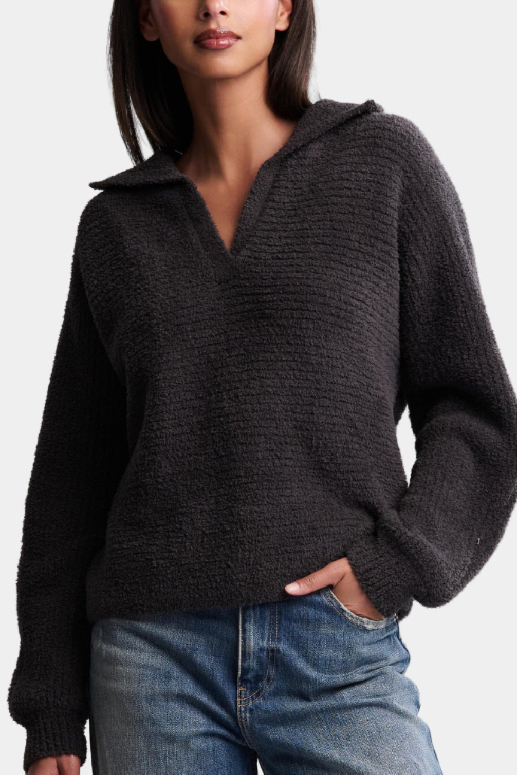 Barefoot Dreams CozyChic® Dolman Sleeve Collared Pullover in Carbon