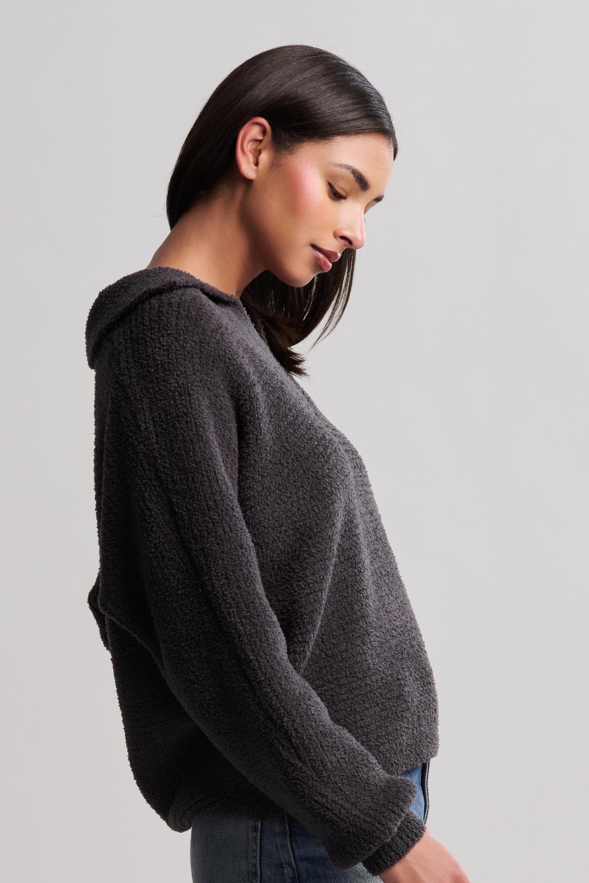 Barefoot Dreams CozyChic® Dolman Sleeve Collared Pullover in Carbon