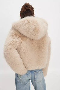 Free People Louder Please Fur Jacket in Almond Flour