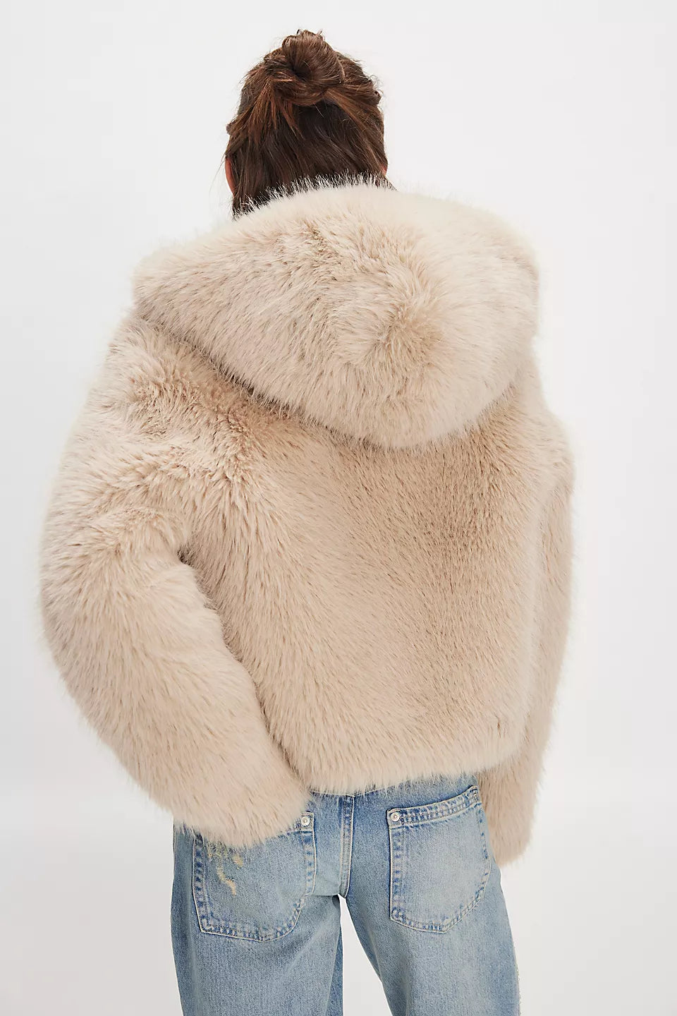 Free People Louder Please Fur Jacket in Almond Flour