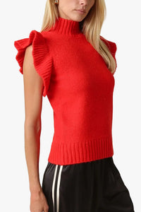 Lana Ruffle Sleeve Sweater in Red