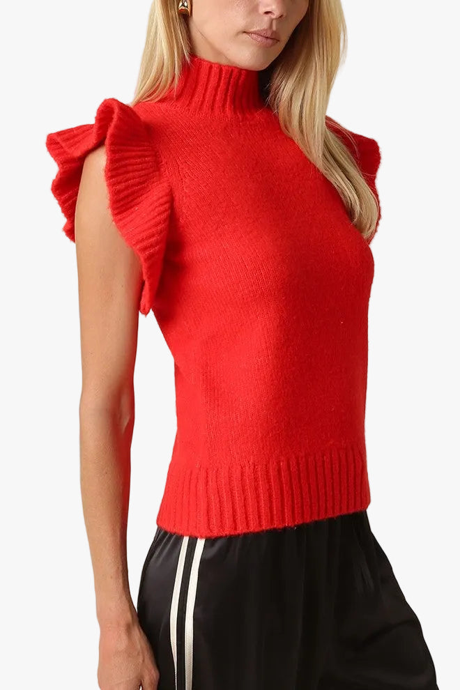 Lana Ruffle Sleeve Sweater in Red