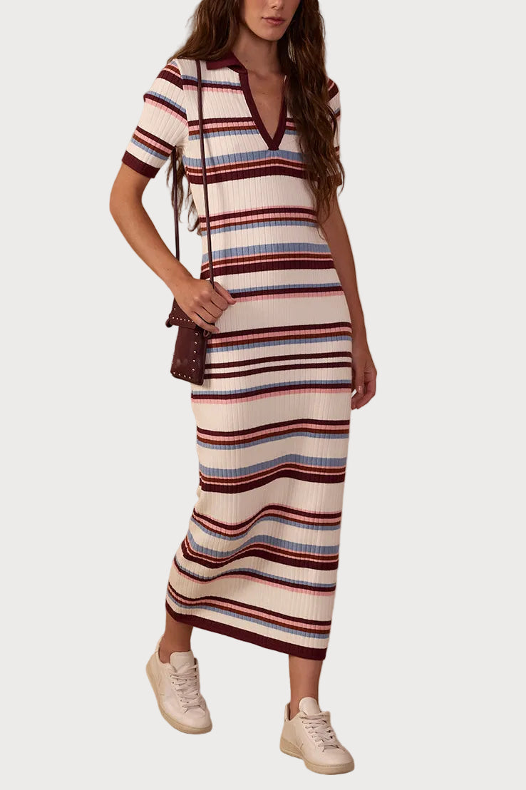 Dress To Stripes Tricot Maxi Polo Dress