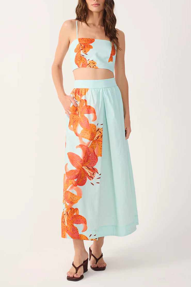 Dress To Blue Lily Crop Top & Skirt Set