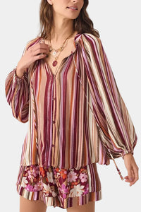 Dress To Aurora Stripes Lurex Front Ties Blouse