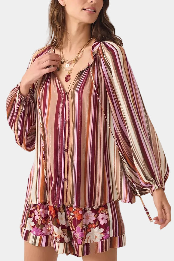 Dress To Aurora Stripes Lurex Front Ties Blouse