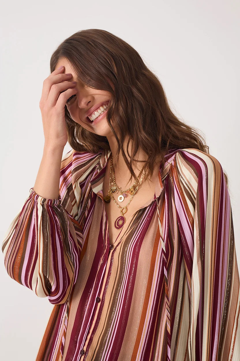 Dress To Aurora Stripes Lurex Front Ties Blouse
