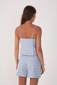Dress To Blue Vichy Buttoned Sleeveless Blouse