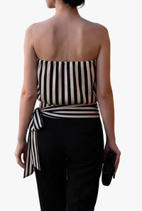 Angie Striped Satin Strapless Tie Waist Top