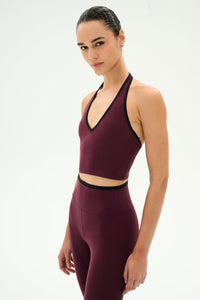 SPLITS59 Rory Airweight Halter Bralette in Dark Cherry/Black