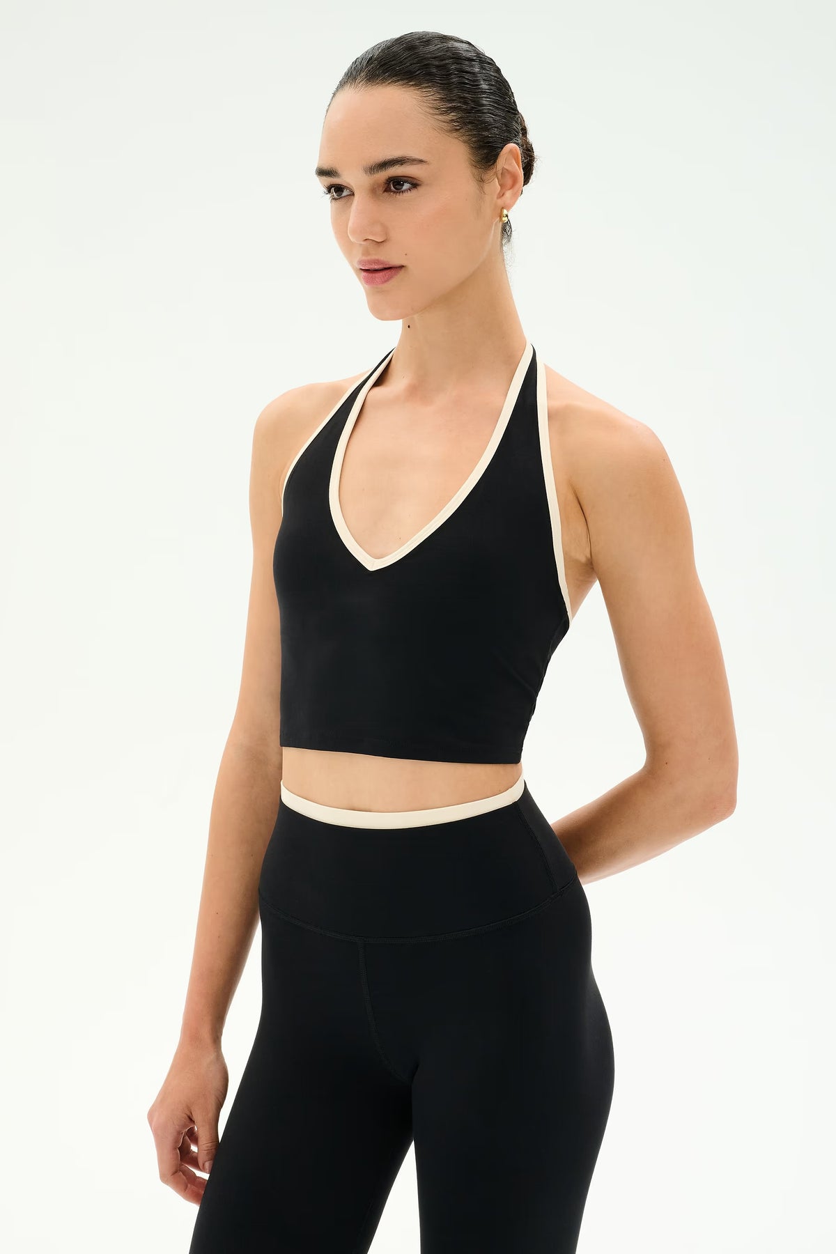 SPLITS59 Rory Airweight Halter Bralette in Black/Creme