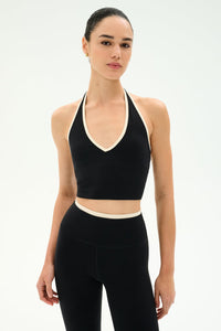 SPLITS59 Rory Airweight Halter Bralette in Black/Creme