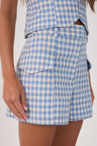 Dress To Blue Iris Vichy Belt Loops Pockets Shorts