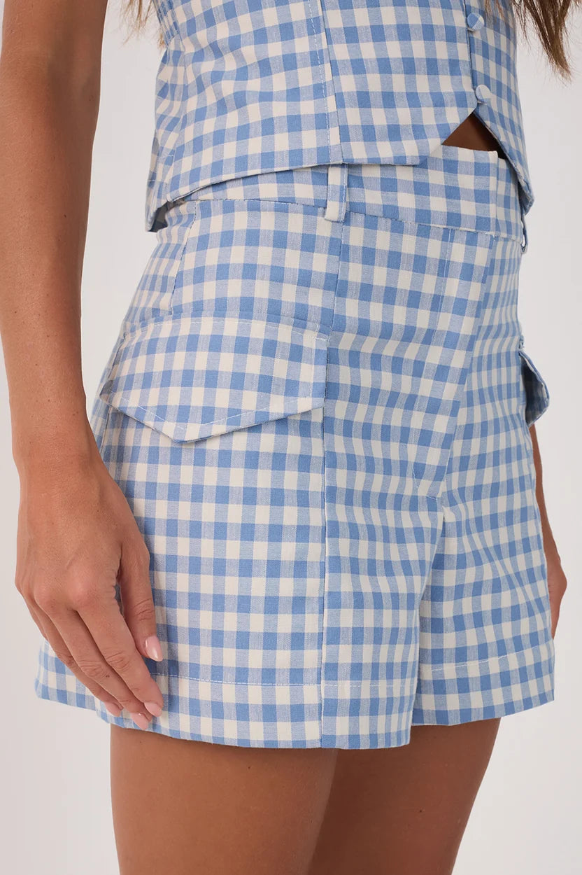 Dress To Blue Iris Vichy Belt Loops Pockets Shorts