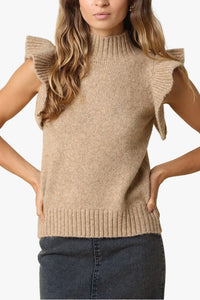 Lana Ruffle Sleeve Sweater in Mocha