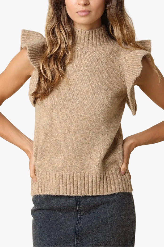 Lana Ruffle Sleeve Sweater in Mocha