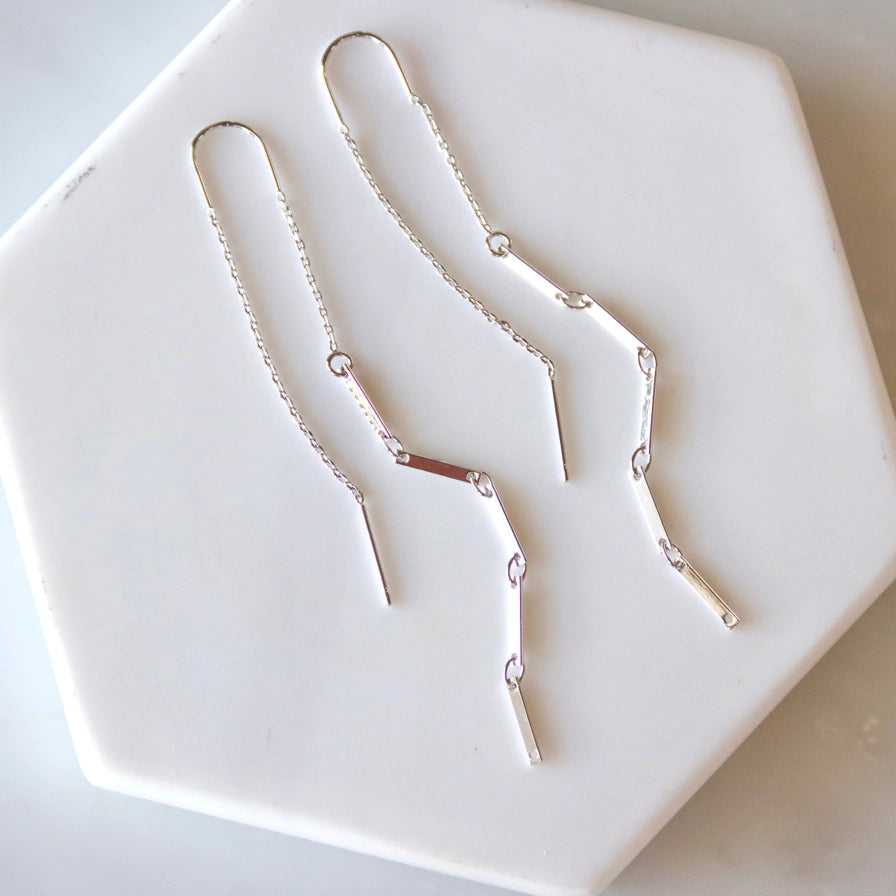 Mesa Blue Bar Threader Earrings