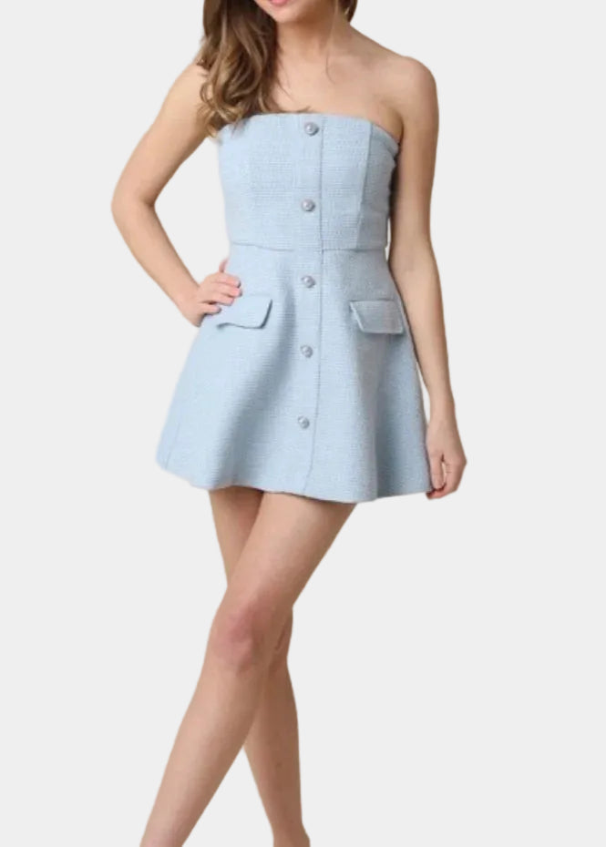 Eden Strapless Button Tweed Mini Dress