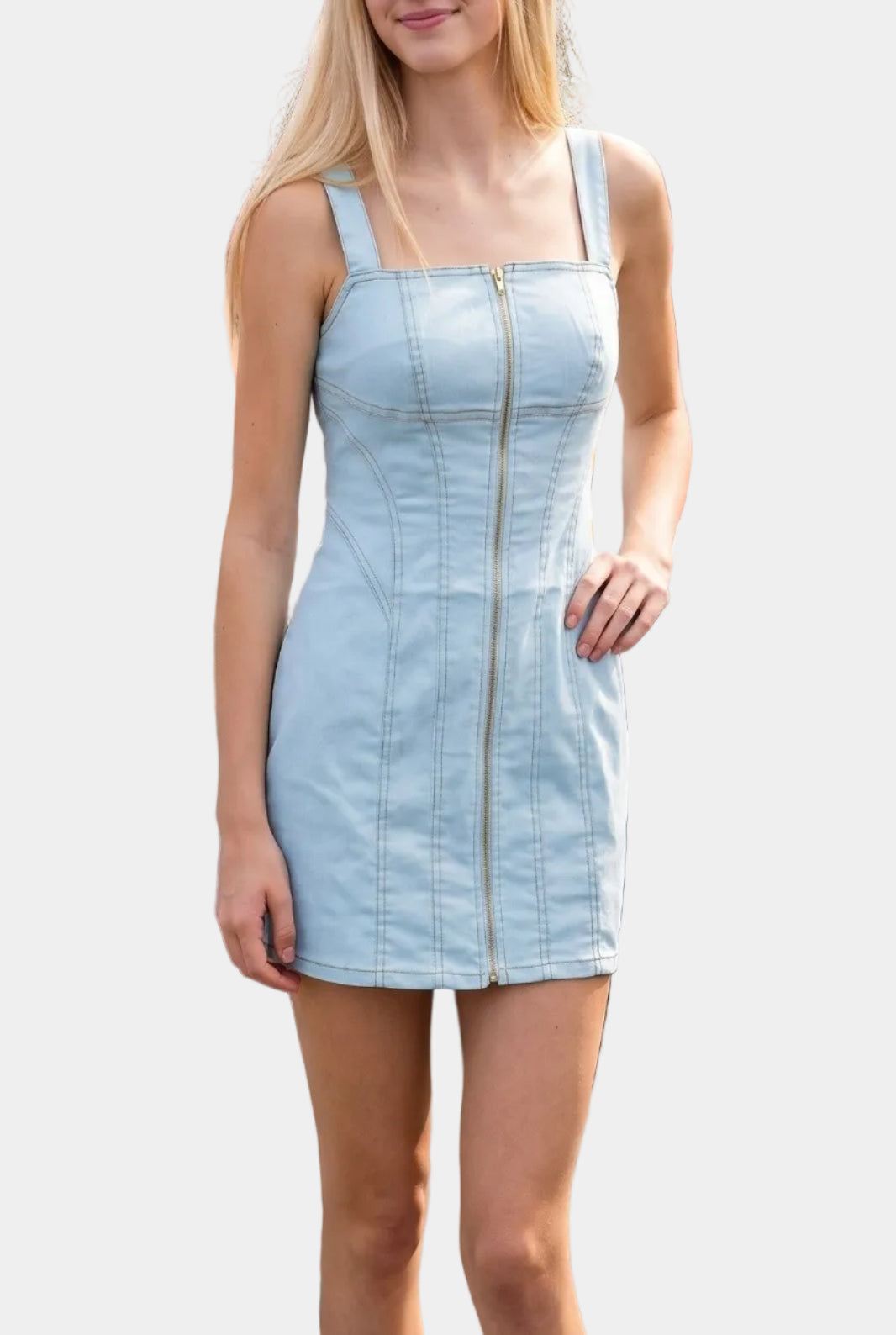 Sela Zip Mini Dress in Powder Blue