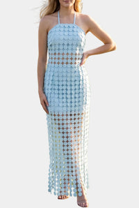 Dylan Dot Lace Halter Top & Sheer Maxi Skirt Set in Powder Blue
