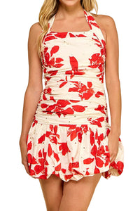 Gemma Halter Floral Eyelet Print Mini Dress