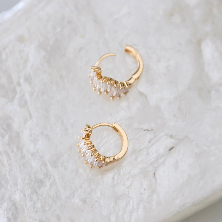 Mesa Blue Cz Baguette Huggie Hoop Earrings