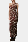 AFRM Biona Asymmetrical Maxi Dress in Chocolate Halo Dot
