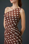 AFRM Biona Asymmetrical Maxi Dress in Chocolate Halo Dot