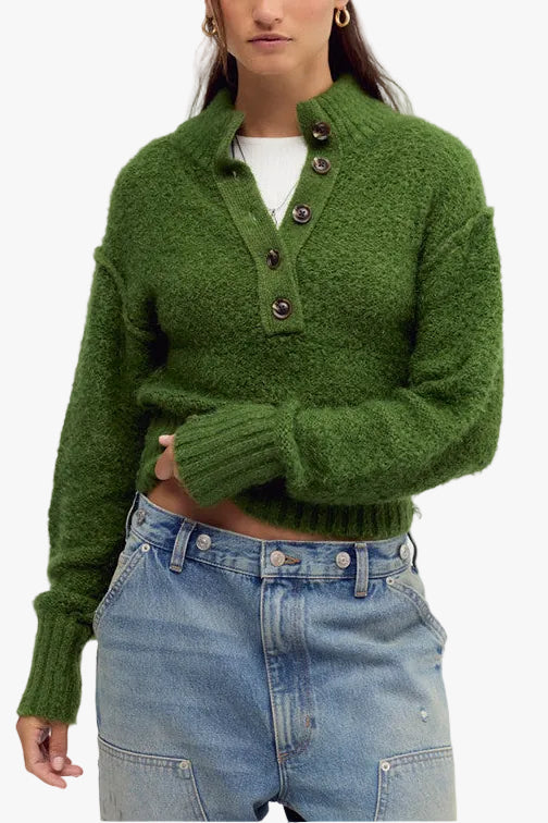 Free People Tucked Henley Pullover in Courtyard Combo