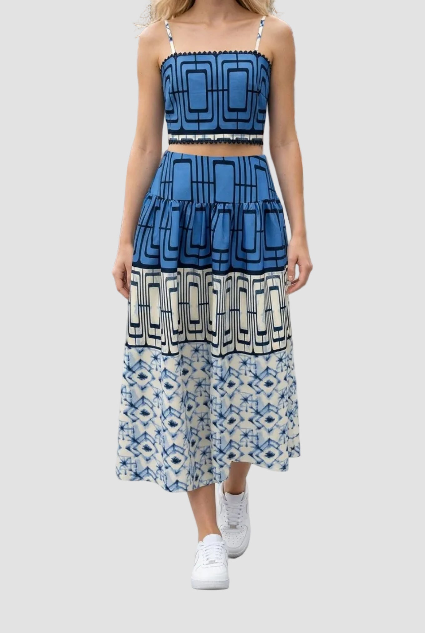 Ryan Geometric Printed Crop Top & Midi Skirt Set