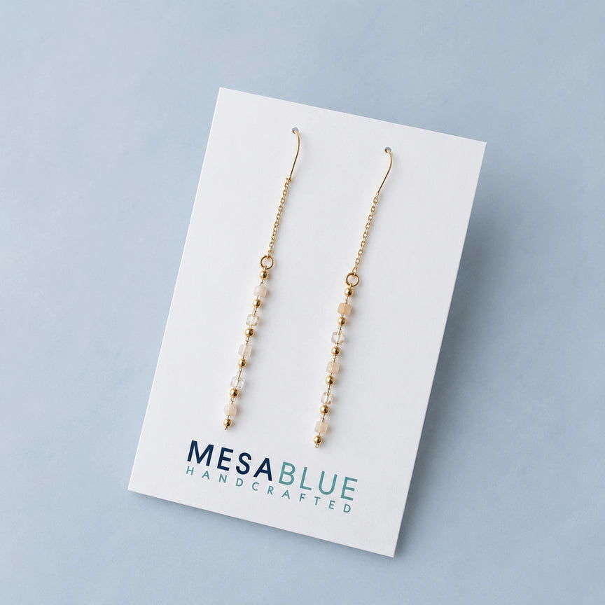 Mesa Blue Pearlized Beaded Threader Earrings