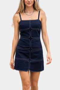 Gia Embroidered Stripe Mini Dress in Navy