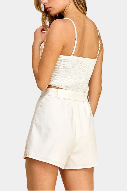 Paige Embroidered Top & Belted Shorts Set