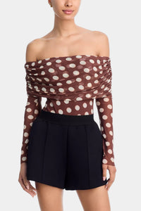 AFRM Maxine Mesh Bodysuit in Chocolate Halo Dot