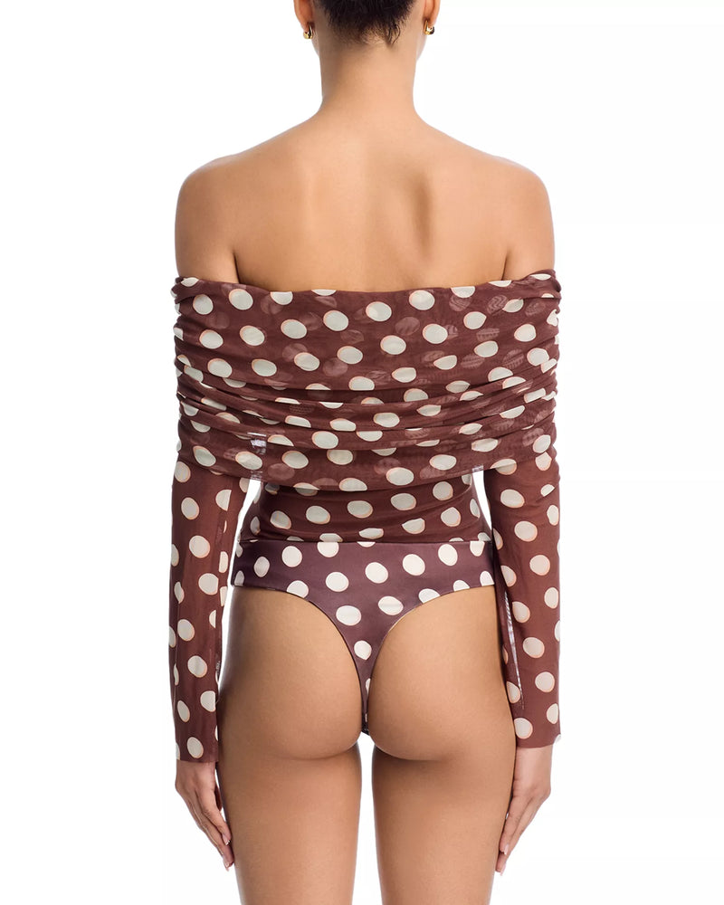 AFRM Maxine Mesh Bodysuit in Chocolate Halo Dot