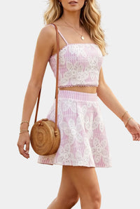 Mally Floral Embroidered Top & Mini Skirt Set