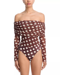 AFRM Maxine Mesh Bodysuit in Chocolate Halo Dot