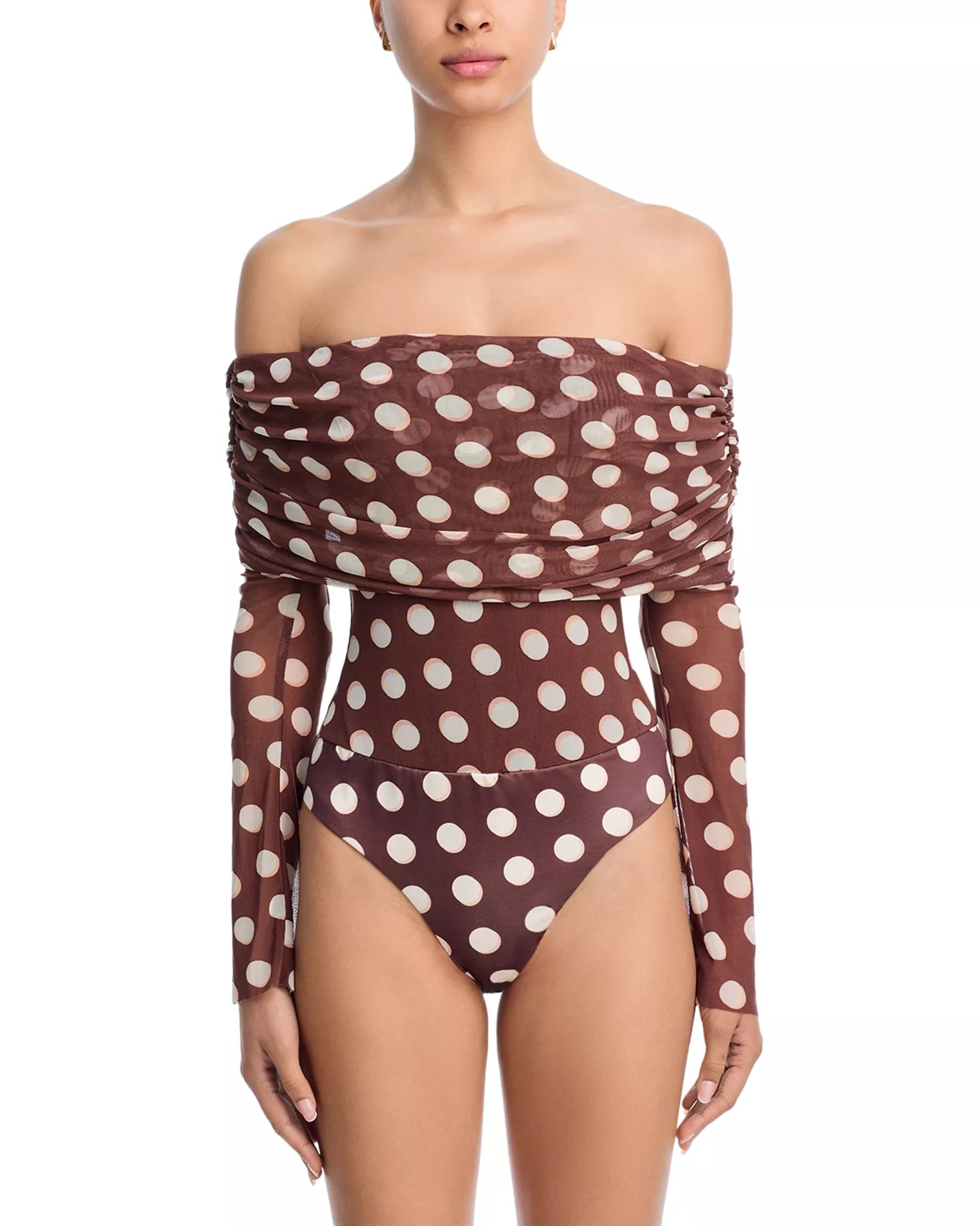 AFRM Maxine Mesh Bodysuit in Chocolate Halo Dot