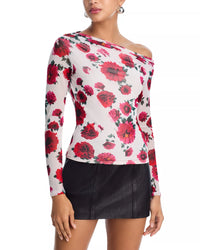 AFRM Barry Mesh Top in Ivory Painted Rose