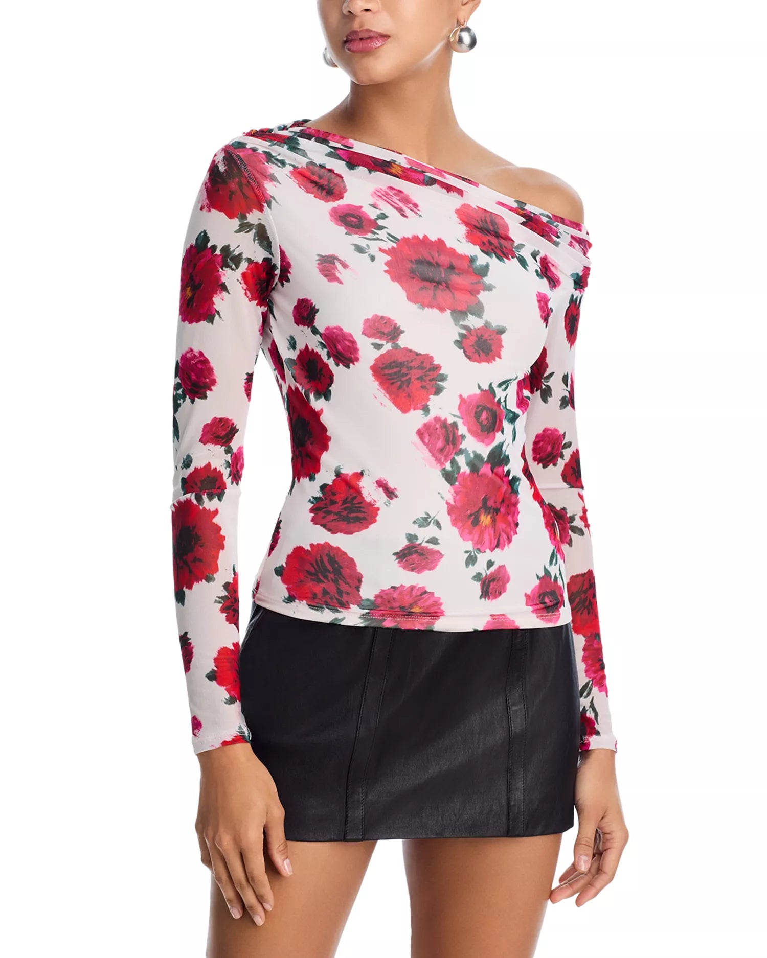 AFRM Barry Mesh Top in Ivory Painted Rose