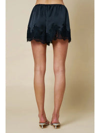 Daden Satin Lace Trim Shorts in Black