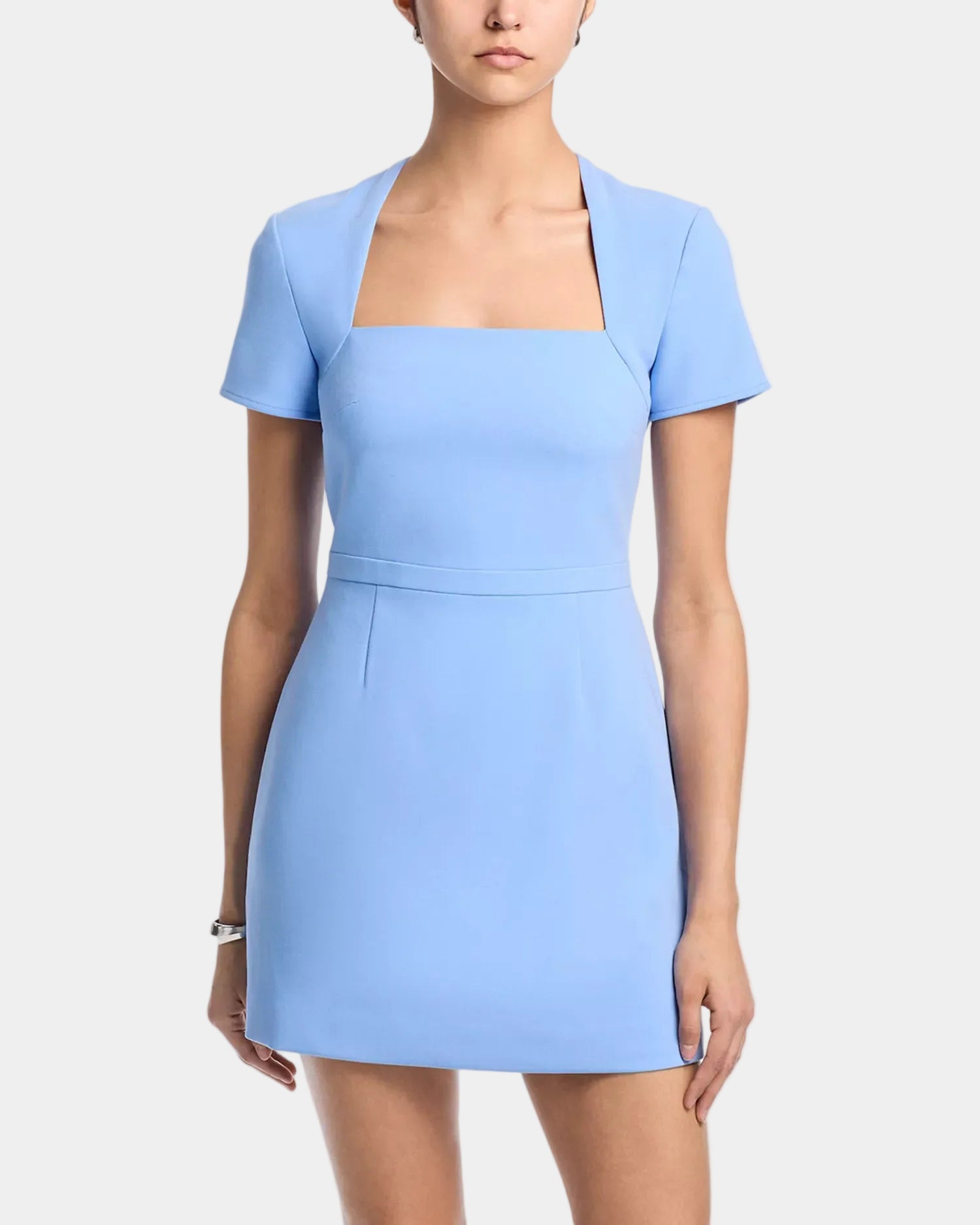french connection whisper short sleeve mini dress French Connection Whisper Square Neck Short Sleeve Mini Dress in Blue
