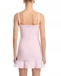 French Connection Whisper Square Neck Frill Hem Mini Dress in Pink Icing