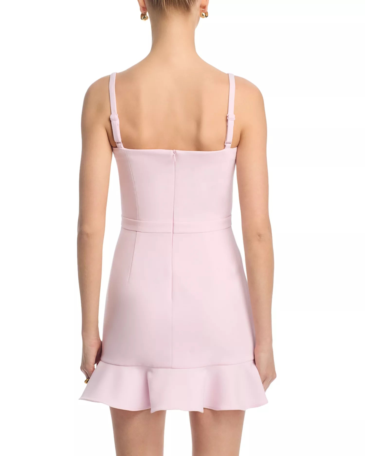 French Connection Whisper Square Neck Frill Hem Mini Dress in Pink Icing