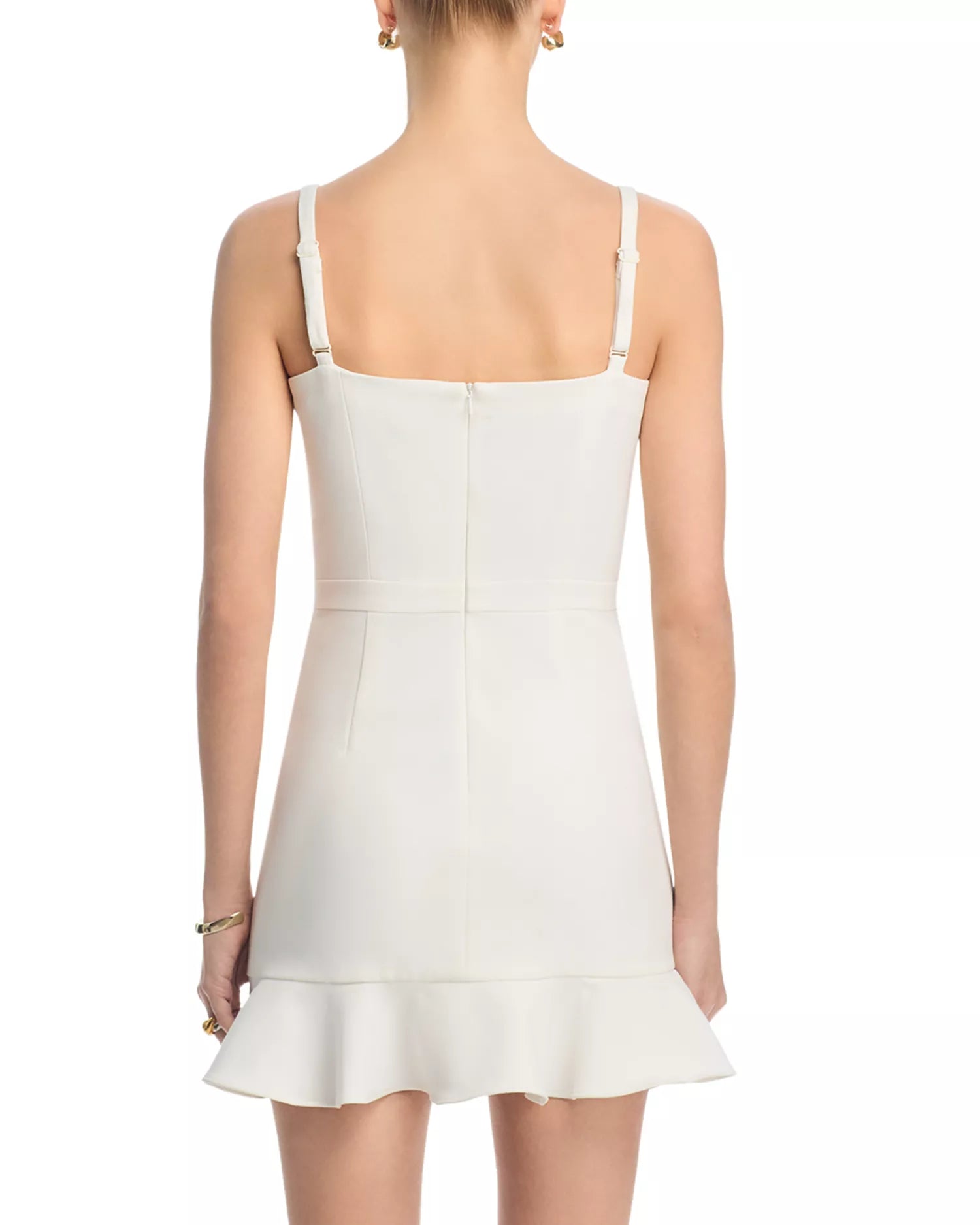 French Connection Whisper Square Neck Frill Hem Mini Dress in Summer White