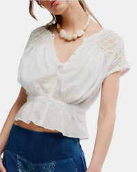 Free People Gemma Embroidered Top in Clean Ivory