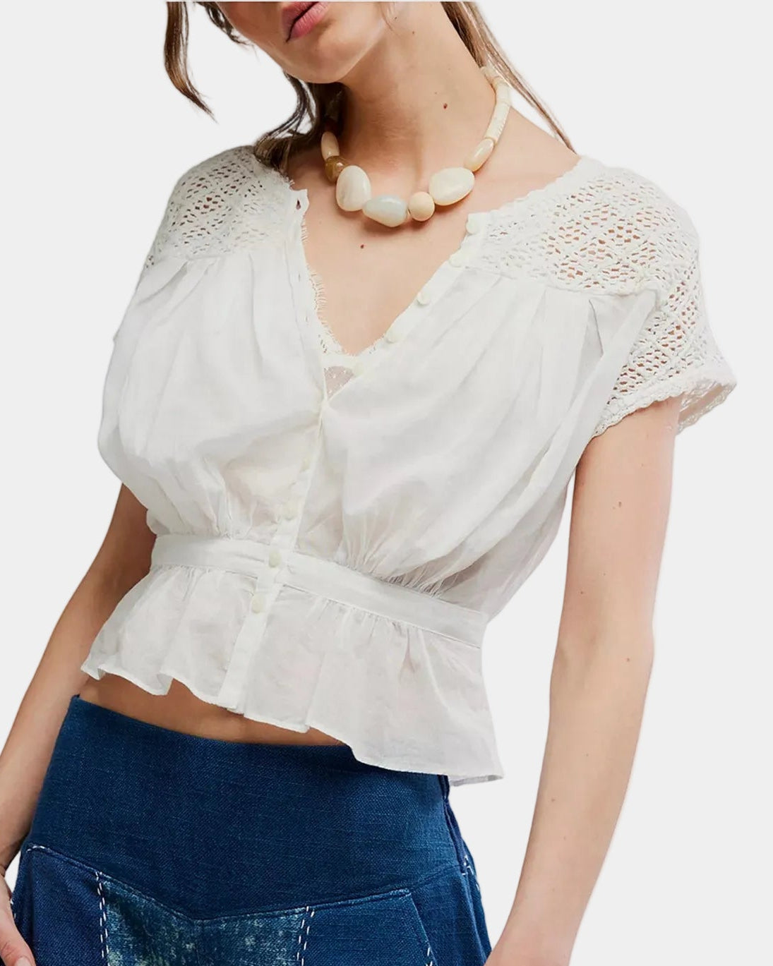 Free People Gemma Embroidered Top in Clean Ivory
