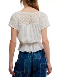 Free People Gemma Embroidered Top in Clean Ivory