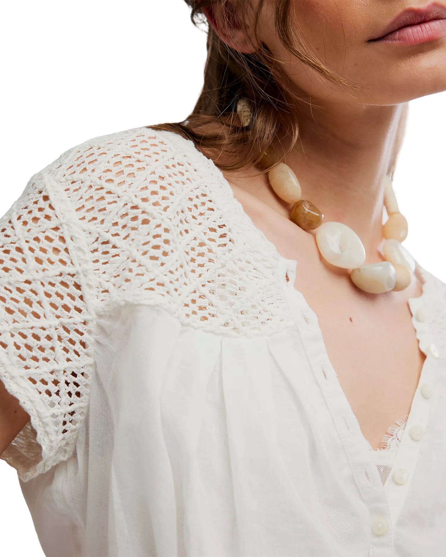 Free People Gemma Embroidered Top in Clean Ivory