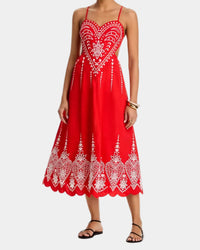 Farm Rio Heart Richelieu Sleeveless Midi Dress